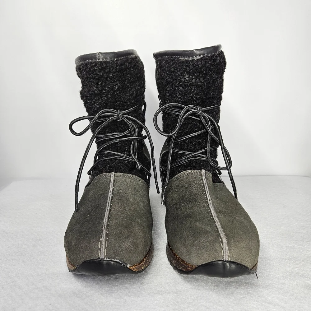 Sporto Size 8 Booties Grey Suede Leather Faux Sherpa Lined Cork Rubber Snow